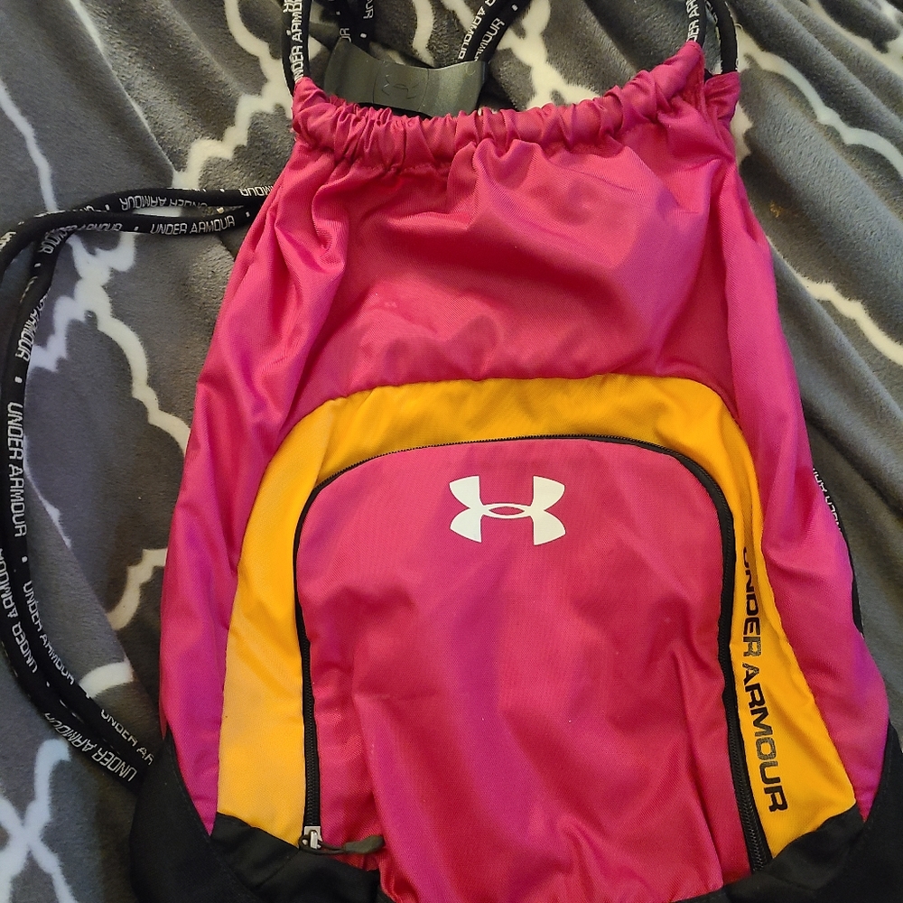 Pink and Orange Under Armour Drawstring Backpack